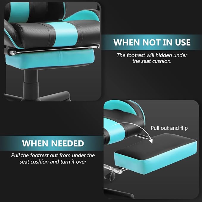 Ferghana Gaming Chairs Ergonomic Racing Style PC Game Computer Chair with Headrest Lumbar Support Adjustable Recliner PU Leather Video Computer Chair(Lake Blue)