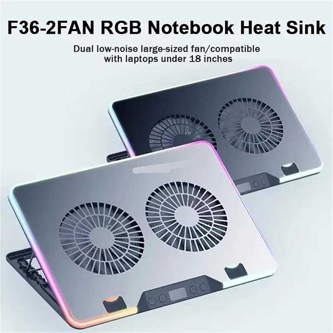 F36 Gaming Laptop Cooling Pad for 11-17.3'' LED Screen Laptop 7 Angle Adjustable Notebook Cooler Stand with 2 Fans &amp 2 USB Ports(F36-2Fans-Black)