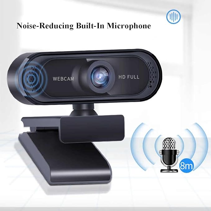 GIZNXBA 1080p Webcam with Microphone Clear Stereo Audio HD Light Correction Wide-Angle Lens Privacy Cover Wide Field of View for Pc Streaming(Black A)