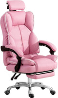Katzowen Office Computer Chair Pink Gaming Chair for Girls Ergonomic Office Chair with Headrest Pu Leather Executive Chair Adjustable Reclining with Footrest Pink (Color : Pink)