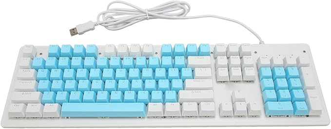 Computer Keyboard Gaming Keyboard Wired USB Connection 104 Keys for Office (Brown Switch(Blue White Keycaps))