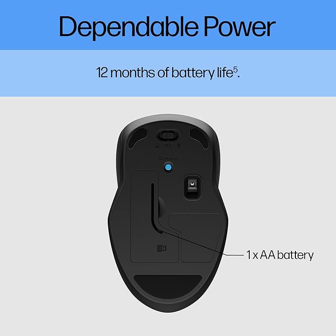 HP 250 Dual Mouse - for Computer or Laptop - Multi-OS &amp Device Compatibility Dual-Mode 2.4 GHZ or Bluetooth Connectivity - Multi-Surface Technology - 1-Year Battery Life - Ambidextrous
