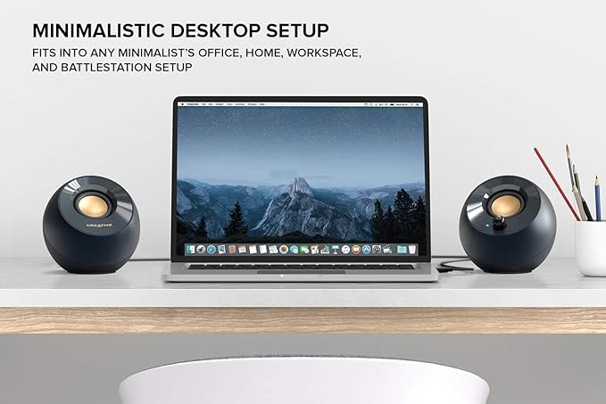 Creative Pebble V2 - Minimalistic 2.0 USB-C Powered Desktop Speakers 3.5 mm AUX-in Up to 8W RMS Power for Computers and Laptops Type-A Adapter Included and Extended Cable (Black)