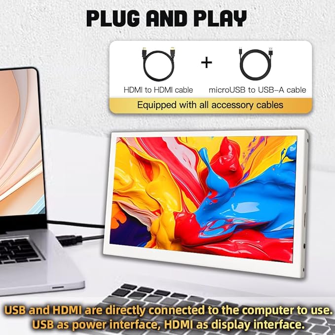 Small HDMI Computer Temp White Monitor 10.1 inch 1024x600 IPS Sensor Panel Mini Secondary Screen PC Temperature Display Built-in Speakers for Windows PC