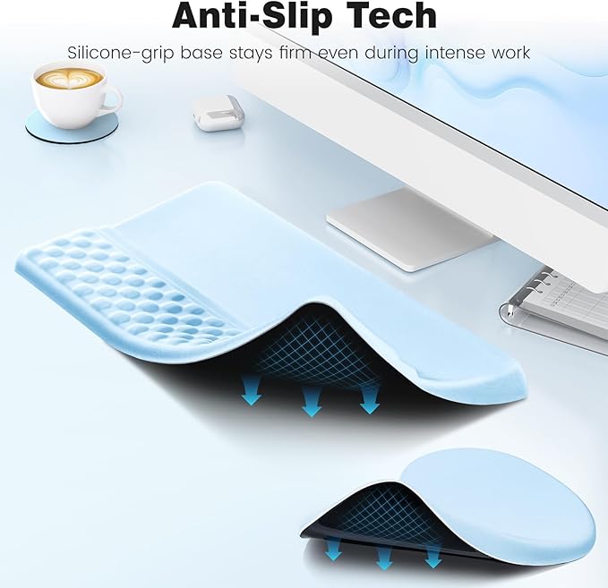 Ospelelf Ergonomic Mouse Pad and Keyboard Stand Wrist Rest Set Memory Foam Comfort Pain Relief for Typing Office Desk AccessoriesBlue