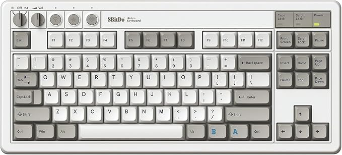 8BitDo Retro Mechanical Keyboard Bluetooth/2.4G/USB-C Hot Swappable Gaming Keyboard with 87 Keys Dual Super Programmable Buttons for Windows and Android - M Edition