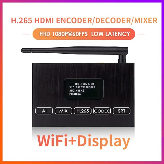 EXVIST H.265 1080P WiFi HDMI Video Encoder/Decoder w/Screen USB2.0 for 1080P Webcam Network Stream Video Decoder Compatible with ONV/HK Live Stream for YouTube Facebook Wowza Twitch