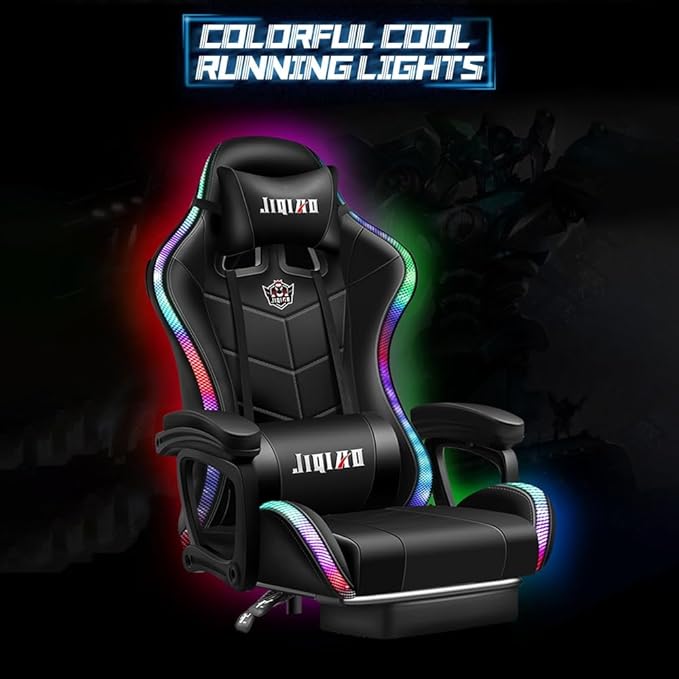 Ultimate Gaming Chair with Recline Colorful LightsFootrest Massage Surround Sound Latex Cotton Cover Ergonomic Design - for Gamers Office Workers Students - Chair Gaming (Color
