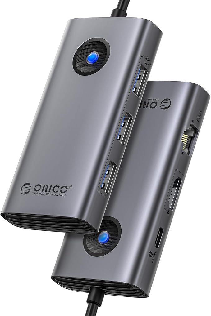 ORICO USB C Docking Station 6-in-1 Laptop Docking Station with HDMI 4K@30Hz 1000Mbps Ethernet 100W PD 3xUSB-A 3.0 USB C Dock Compatible with MackBook/Dell XPS/HP/Surface
