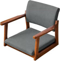 ELEFOCUS Tatami Chair Accent Furniture Meditation Floor Chair Portable Japanese Style Legless Chair with Armrests Lazy Sofa(Dark Grey Cotton LinenWalnut)
