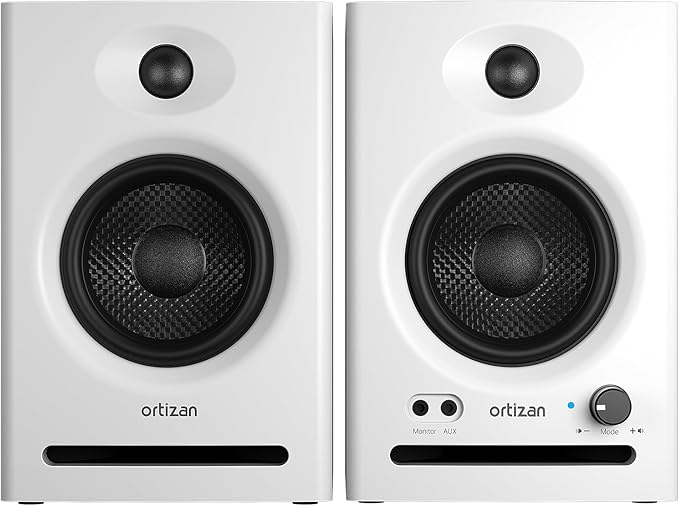 Ortizan C7 Dual-Mode 2.0 Studio Monitors Active Monitor Speakers for Near Field Music Production Bluetooth 5.3 Wireless Computer PC Monitor Gaming Bookshelf Speakers(Pair White)