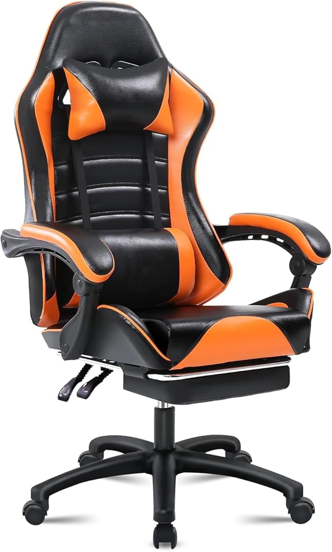 Gaming Chair - Premium Gaming Chairs for Adults Adjustable Video Game Chairs Comfy Gamer Chairs for Adults Uniquely Designed VTech Gaming Office Silla Gamer (Black+Orange)