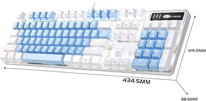 MageGee Mechanical Gaming Keyboard New Upgraded Blue Switch 104 Keys White Backlit Keyboards USB Wired Mechanical Computer Keyboard for Laptop Desktop PC Gamers(White &amp Blue)