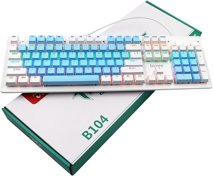 Estink Wired Mechanical Keyboard 104-Key Real Mechanical Gaming Keyboard Rainbow Backlit Keyboard Ergonomic Design USB Wired Keyboard for Wins PC Laptop for Game and Office (Brown