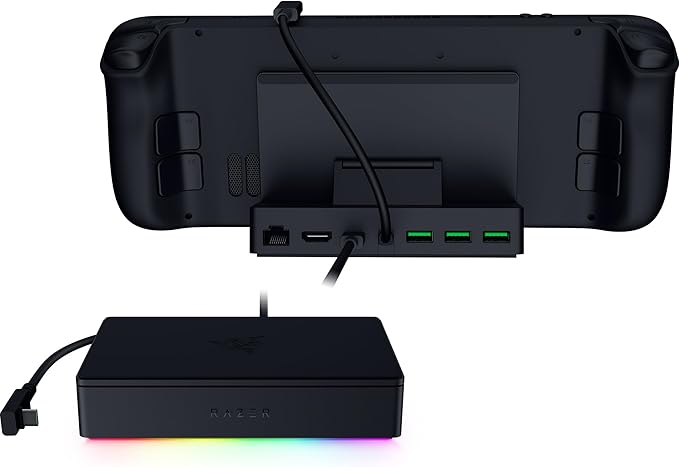 Razer Handheld Dock Chroma: Charging Hub &amp Expand Connectivity for Mobile Gaming &amp Tablets - iPhone 16 Steam Deck ROG Ally Switch &amp More - USB C USB A (3) HDMI GbE - 100W Power Passt