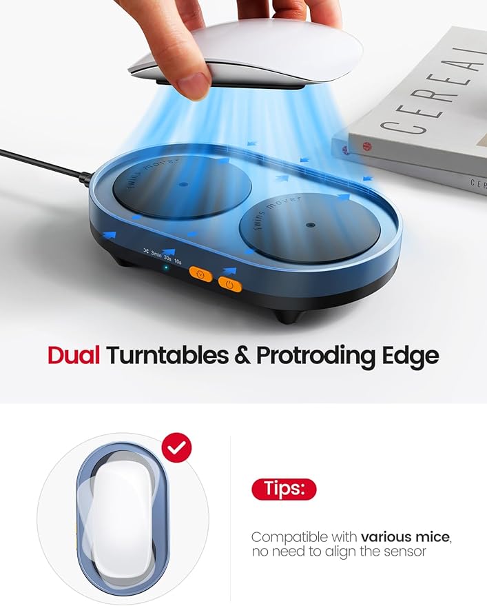 Vaydeer Dual Turntable Mouse Mover Turbo 3 Mouse Jiggler with Adjustable Intervals ON/Off Switch Undetectable &amp Noiseless Mouse Shaker Simulate Realistic Mouse Movement for Secure Computer Acti