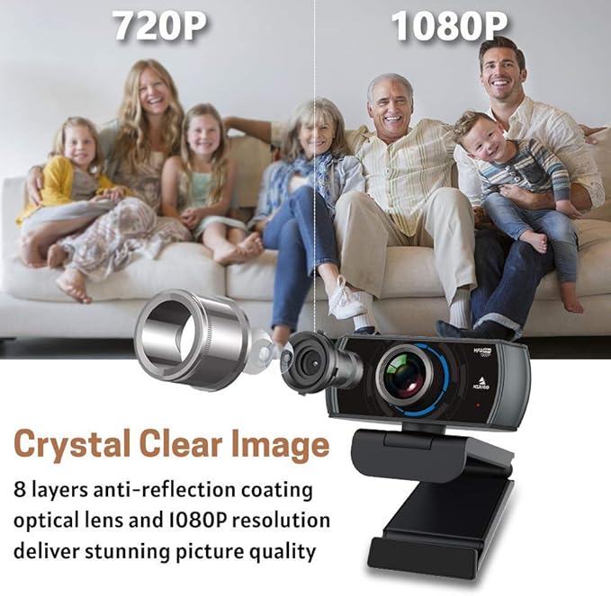NexiGo N980P 1080P 60FPS Webcam with Microphone HD USB Computer Camera Built-in Dual Noise Reduction Mics 120 Degrees Wide-Angle for Zoom/Skype/FaceTime/Teams PC Mac Desktop (Renewed)