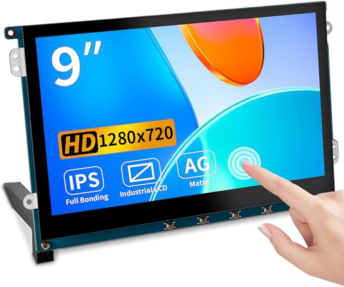 9 Inch Touch Screen Display for Raspberry Pi1280 x 720/ Anti-Glare/Optical Bonding Capacitive Screen/IPS /600 lumens/Wall Mountable/HDMI Portable Monitor