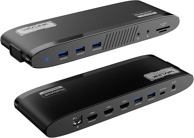 WAVLINK DisplayLink Docking Station 3 Monitors USB-C Laptop Dock Dual 2K + 4K for Mac &amp Windows 13-in-1 with 100W Charging 3 HDMI 5 USB Ports Ethernet SD/TF Audio