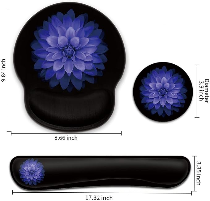 Keyboard Wrist Rest and Mouse Pad with Wrist Support Ergonomic Gel Mouse Pad Coaster Comfortable Lightweight for Easy Typing Pain Relief Memory Foam Keyboard Mousepad SetPurple Flowers