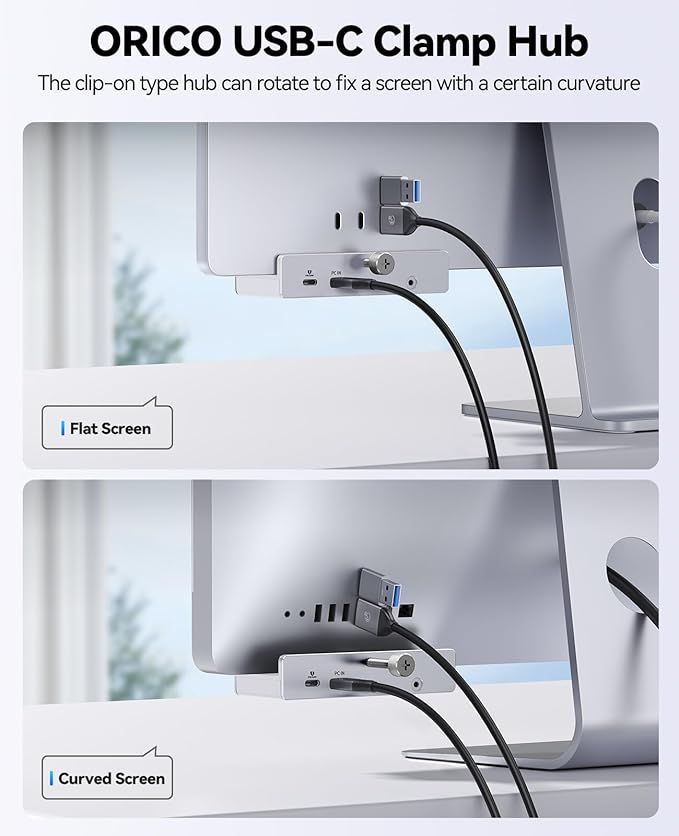 ORICO USB Hub 3.2 USB-Hub Clamp with Type-C PD 60W Port 10Gbps Aluminum 6-Port USB Extender with 2 USB-A 3.2 Ports USB-C 3.2 SD/TF Card Reader 3.0 AUX USB-3.2 Splitter for Monitor Desk