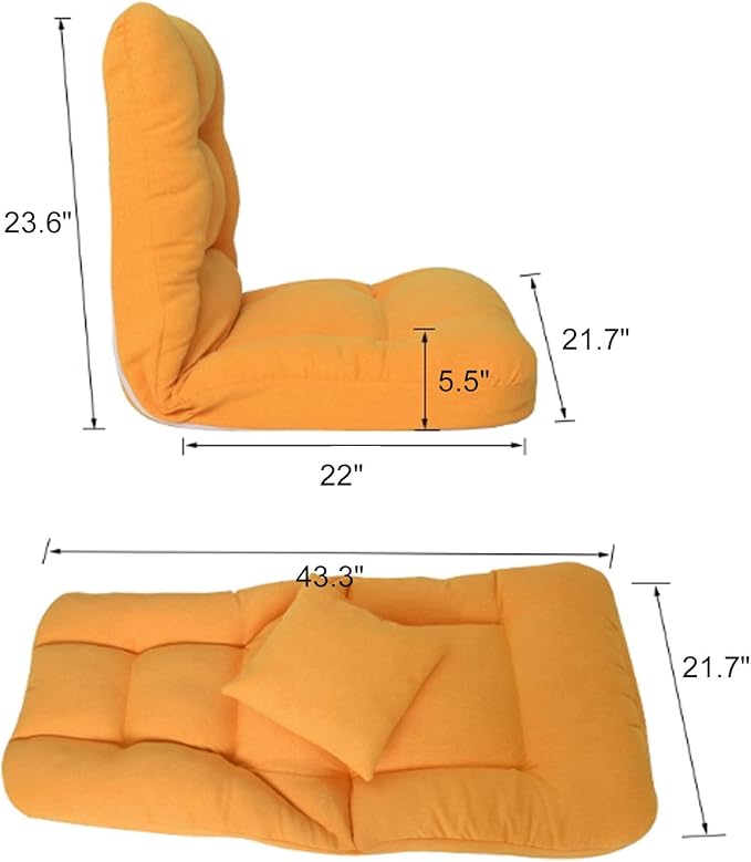 Folding Floor Chair with Back Support &amp PillowPadded Sleeper Bed Couch ReclinerFloor Gaming ChairLazy Sofa Chair for AdultsLight Weight and DurbleIdeal for Reading Gaming Meditating (Grey)