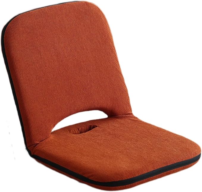 ELEFOCUS 5-Position Foldable Floor Chair with Adjustable Back Soft Sponge Corduroy Cover for Adults and Indoor Outdoor Use(OrangeLarge)