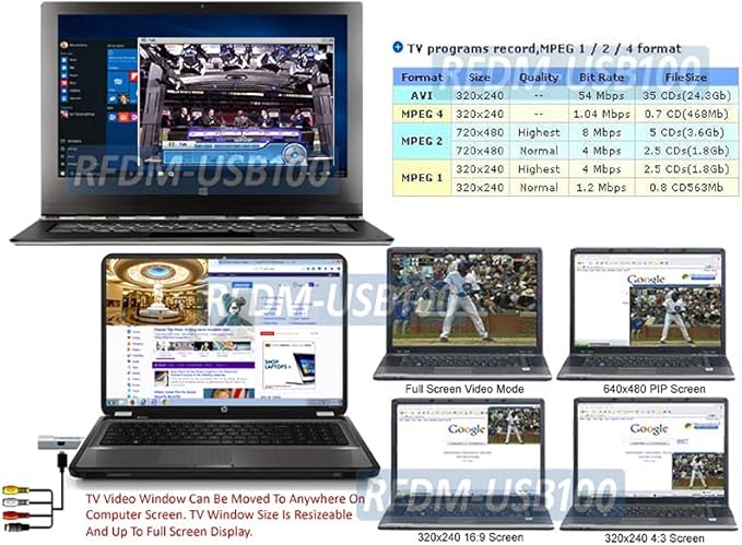 Universal Analog USB Cable TV Tuner with RCA A/V Input + DVR Software