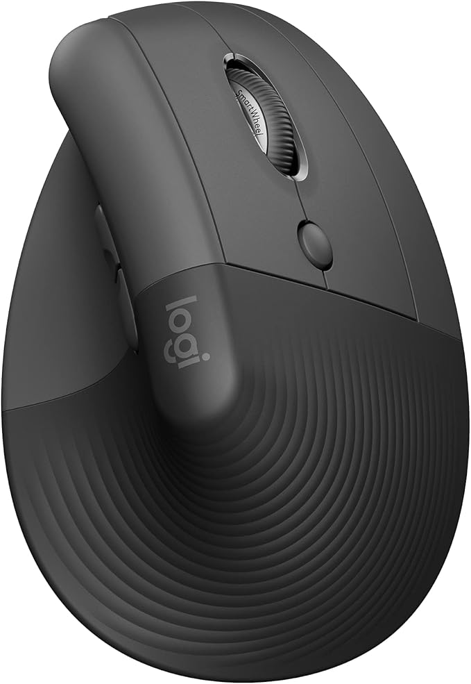 Logitech Lift Vertical Ergonomic Mouse Wireless Bluetooth or Logi Bolt USB Receiver Quiet clicks 4 Buttons Compatible with Windows/macOS/iPadOS Laptop PC - Graphite (Renewed)