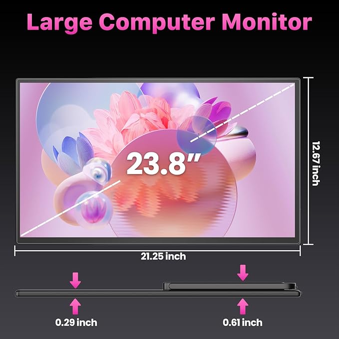 cocopar Portable Monitor IPS Travel Monitor with USB-C HDMI Portable Screen for Laptop MacBook Surface PC PS4/5 External Display with Kickstand VESA Mountable 23.8 Inch