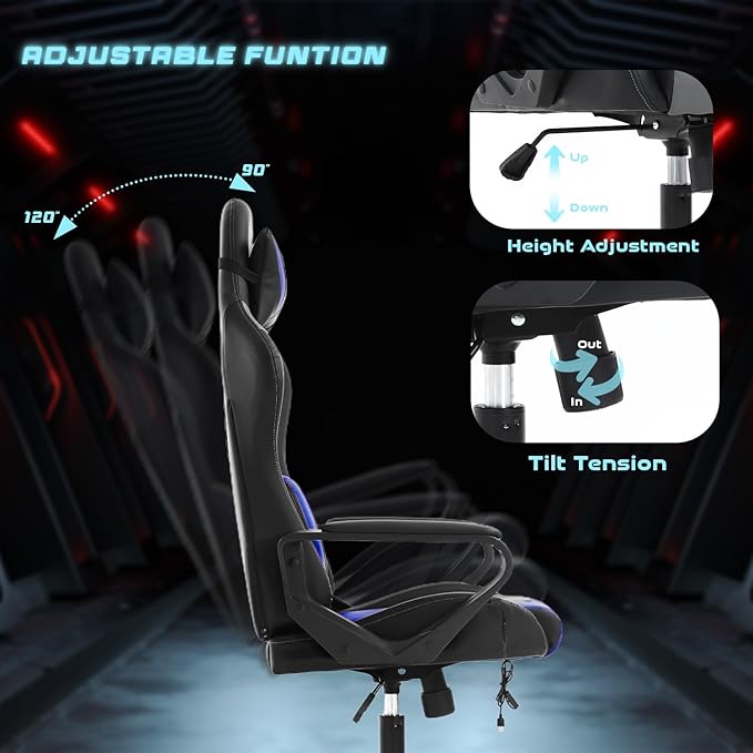 PayLessHere High Back Gaming Chair PC Computer Chair with Lumbar Support Arms Headrest Executive Racing Style Ergonomic Office Chair with Adjustable Rolling Swivel PU Leather Desk Chair