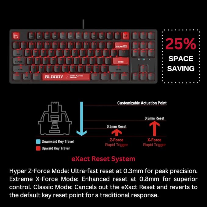 Bloody AT98 Red Optical Mechanical Gaming Keyboard 98 Key Compact Layout RGB Backlit Exact Reset System | Alpha Optical Switch