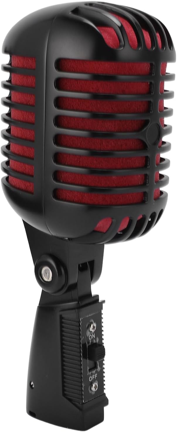 Dynamic Microphone Cardioid Pickup Vintage Retro Style Zinc Alloy Mic with XLR Cable Universal Stand Adapter for Live Stage Performance Studio Recording Karaoke (Black)