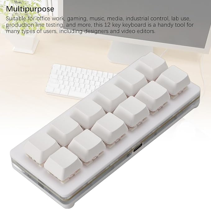 CCYLEZ Mechanical Gaming Keyboard 12 Key Gaming Keyboard Hot Swappable Red Switch Programmable for PC (White)