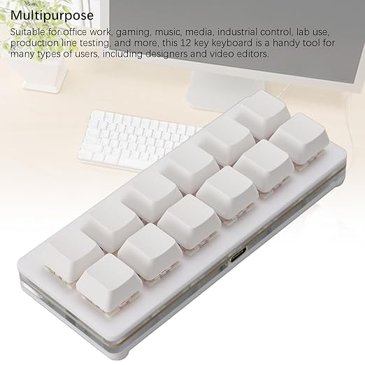 One Handed Macro Mechanical Keyboard 12 Keys Hot Swappable RGB Gaming Keypad Programmable Mini Red Switch Keyboard for OS X for for Pi (White)