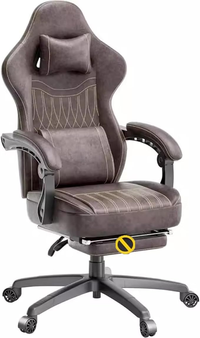 Gaming Chair Swivel Seat Headrest and Lumbar Pillow Adjustable Backrest Office Chair Ergonomic Lumbar Support Mute Pulley(BrownWithout)