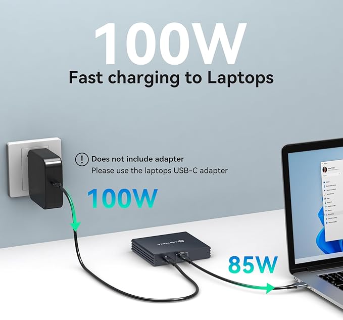 USB C to HDMI + Displayport Splitter 3 Monitors with 100W PD Charging Thunderbolt to HDMI DP Splitter 1 in 3 Out Multiple Monitors Extended Display Hub for Converter Compatible with Laptop PC