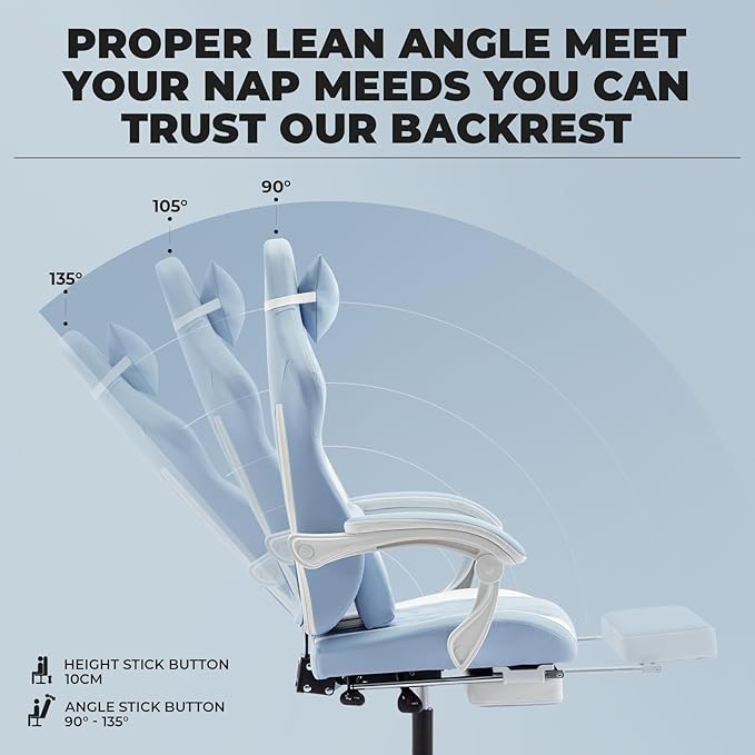 Gaming Chair with Footrest and Massage Lumbar Support Ergonomic Computer Gamer Chair Office Video Game Chairs (Cyan White)