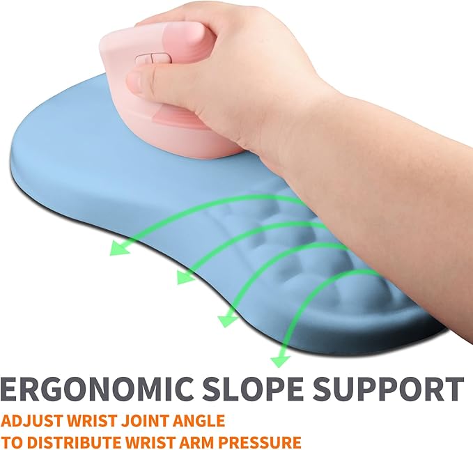 Ergonomic Joint Wrist Support Mouse Pad with Memory Foam Cushion Massage Bump Carpal Tunnel Pain Relief Mousepad Slope Design for Wrist Rest 11.8x7.9 in LightSkyBlue