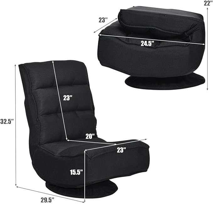 ERGOMASTER Reclining Folding Floor Gaming Chair w/ 360-Degree Swivel 5 Adjustable Positions（Black）