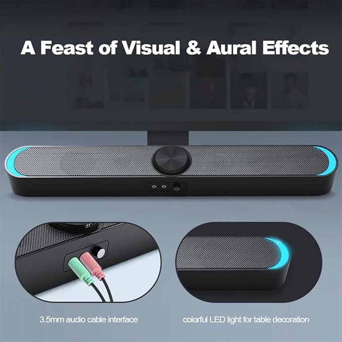 USB Powered Speaker Bar Portable Computer Speakers 3.5mm Audio Mic Plug Wired Soundbar Speaker for PC Tablet Laptop (Color : Black) (White)