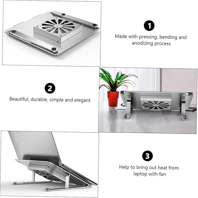 NOLITOY Adjustable Aluminum Alloy Laptop Cooling Pad with USB Fan Cooler Under 17.3 Inch Notebooks Silver Height-Boosting Stand Suitable for Gaming and Office Use