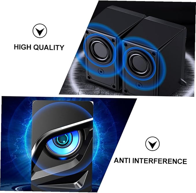 2pcs USB Wired Computer Speakers with Colorful RGB Lighting Surround Sound Subwoofer for Desktop Laptop Gaming and Office Use Compact Stereo Audio External Speakers with Powerful