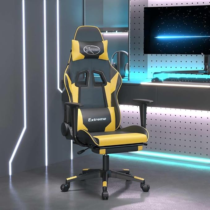 Black and Gold Faux Leather Gaming Chair with USB Massage 160-Degree Recline Adjustable Armrests and Retractable Footrest for Ergonomic Support and Relaxation