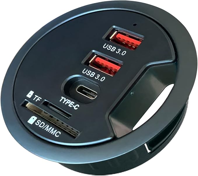 Grommet Desk-Fit USB 3.0 Hub (Diameter 2.36 or 60MM) 2 Port Type-A and 1 Port Type-C with SD/TF Card ReaderCompatible Charging and Data Transmission
