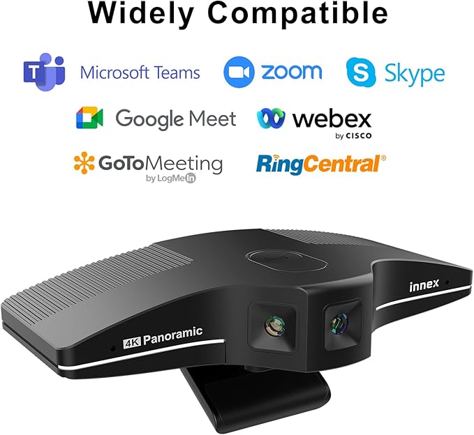 Innex C831 180° Panoramic 4K Wide Angle Webcam with Microphone AI Facial Tracking for Windows Mac Easy Setup Conference Room Camera with Flexible View Angle for Meeting Room Huddle Space
