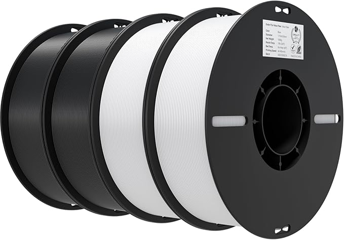 Creality 3D Printer Filament 1.75mm 4KG PLA Filament Bulk +/- 0.02mm 4 Pack 1kg Spool(2.2lbs) 3D Printing Filament Fits for Most FDM 3D Printers White and Black
