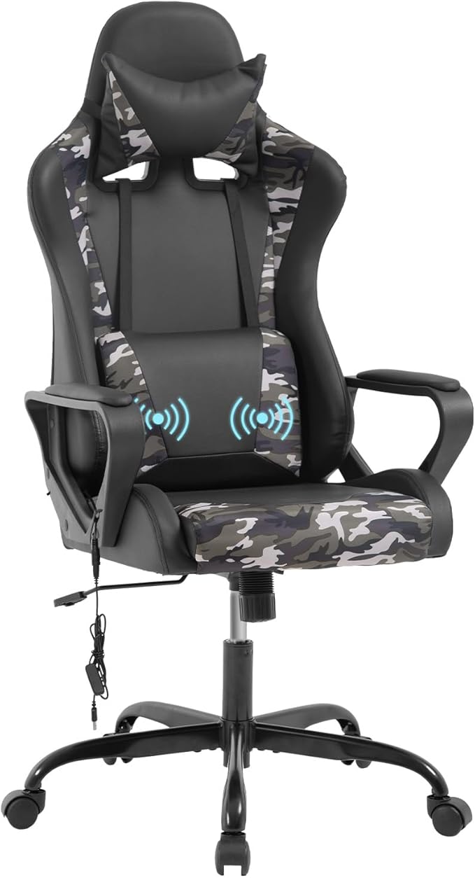 PayLessHere High Back Gaming Chair PC Computer Chair with Lumbar Support Arms Headrest Executive Racing Style Ergonomic Office Chair with Adjustable Rolling Swivel PU Leather Desk Chair (Camo)