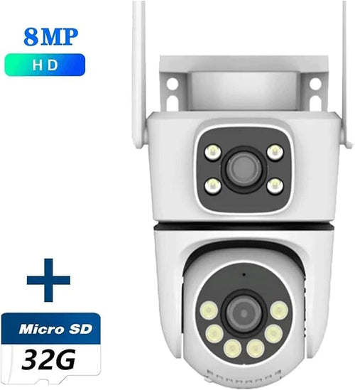 10MP Dual-Lens 5G WiFi Camera PTZ Outdoor 4K HD Dual Screen Home Security-Protection Camera Color Night Vision Surveillance(AU Plug8MP with 32G Card)