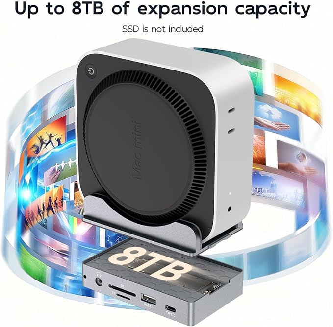 MAIWO Mac mini M4 Dock &amp Stand with M.2 SATA NVMe Enclosure 9-in-1 M4 Pro Hub with 2xUSBA 3.1 1xUSBA 2.0 USB C Data Port Up to 10Gbps 1 Gigabit Ethernet Port MIC Audio HD 4K Port SD/TF Slot